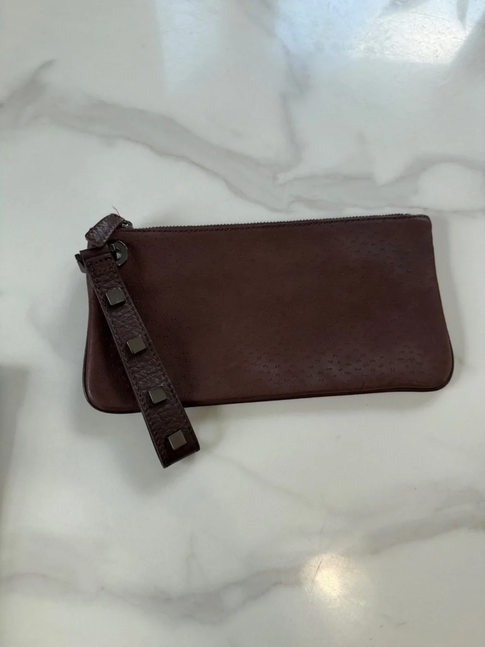 Brown Leather Wristlet Clutch - Slim Zip Pouch